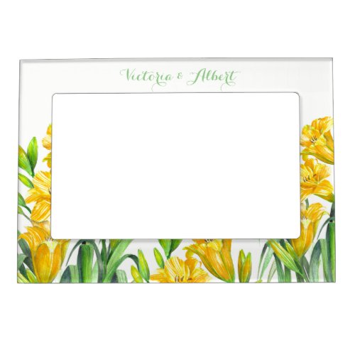 Watercolor Yellow Day Lilies Floral Art Magnetic Photo Frame