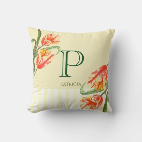 Watercolor Yellow Day Lilies Floral Art Monogram Throw Pillow