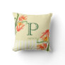 Watercolor Yellow Day Lilies Floral Art Monogram Throw Pillow