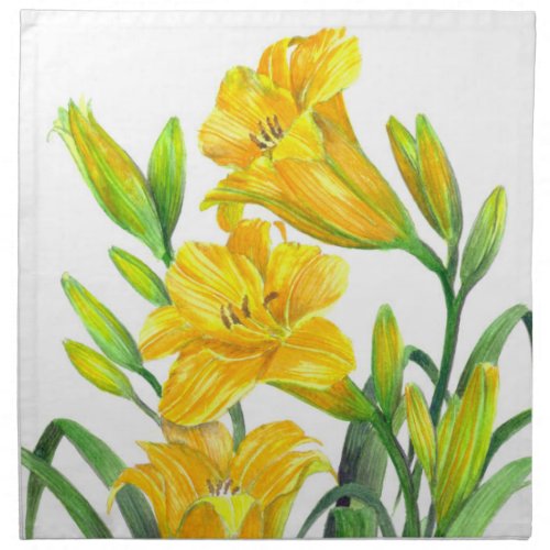 Watercolor Yellow Day Lilies Floral Art Napkin