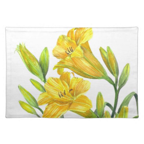 Watercolor Yellow Day Lilies Floral Art Placemat