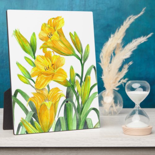 Watercolor Yellow Day Lilies Floral Art Plaque