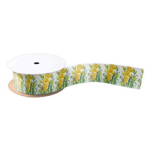 Watercolor Yellow Day Lilies Floral Art Satin Ribbon