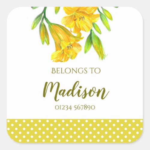 Watercolor Yellow Day Lilies Floral Art Square Sticker