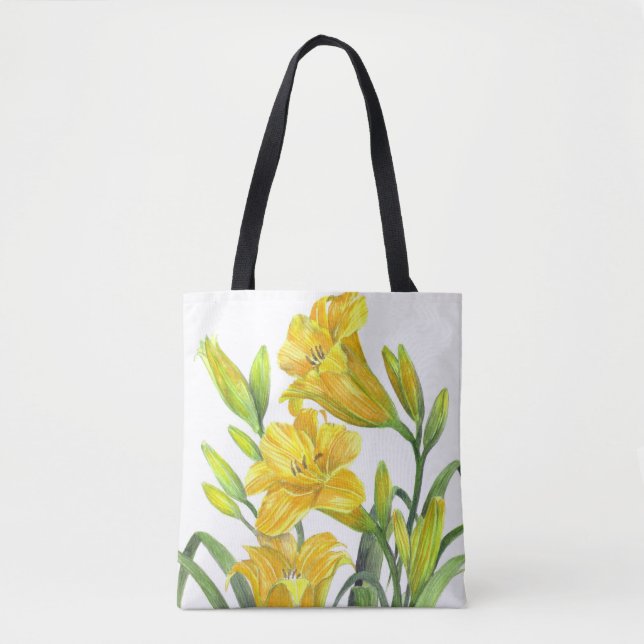 Watercolor Yellow Day Lilies Floral Art Tote Bag (Front)