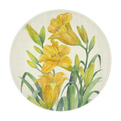 Watercolor Yellow Day Lilies Floral Illustration Cutting Board
