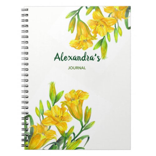 Watercolor Yellow Day Lilies Floral Illustration Notebook