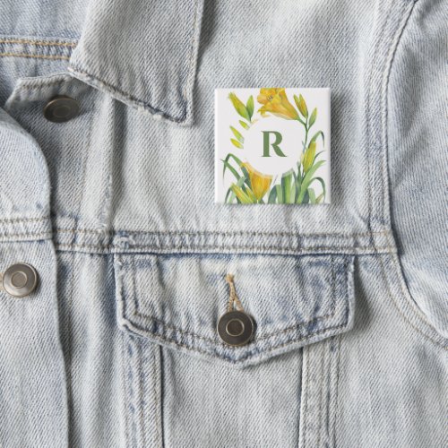 Watercolor Yellow Day Lilies Flower Illustration Button