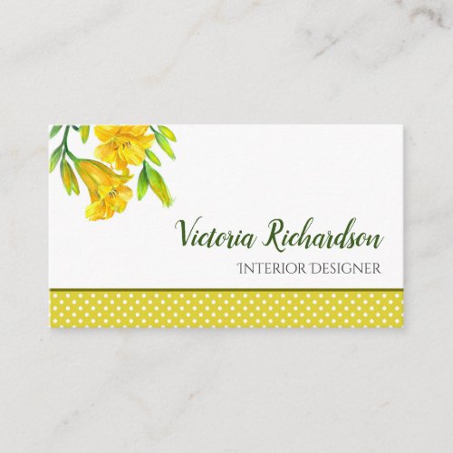 Watercolor Yellow Day Lilies Flower Painting Business Card