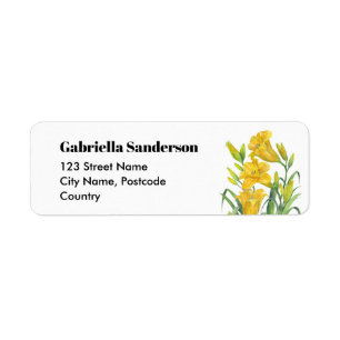 Watercolor Yellow Day Lilies Flower Painting Label