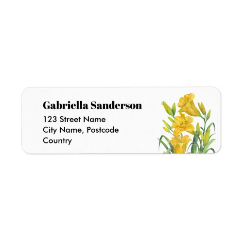 Watercolor Yellow Day Lilies Flower Painting Label