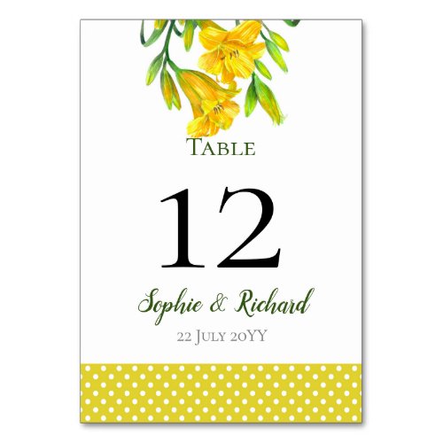 Watercolor Yellow Day Lilies Illustration Table Number