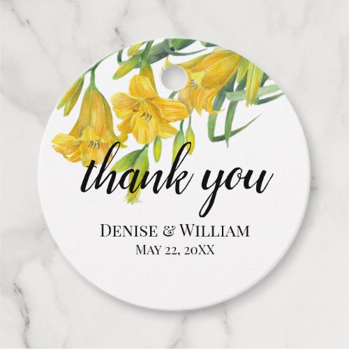Watercolor Yellow Day Lilies Wedding Thank You Favor Tags