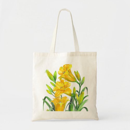 Watercolor Yellow Day Lillies Floral Illustration Tote Bag