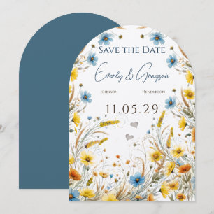 Watercolor Yellow Elegance & Sky Blue Floral  Invitation
