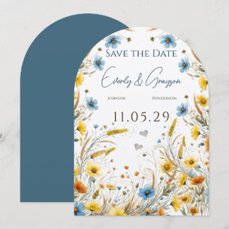Watercolor Yellow Elegance & Sky Blue Floral Invitation
