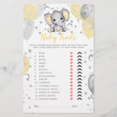 Watercolor Yellow Elephant Baby Traits Shower Game (Front)