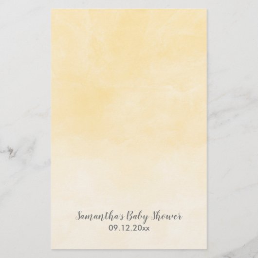 Watercolor Yellow Elephant Baby Traits Shower Game (Back)