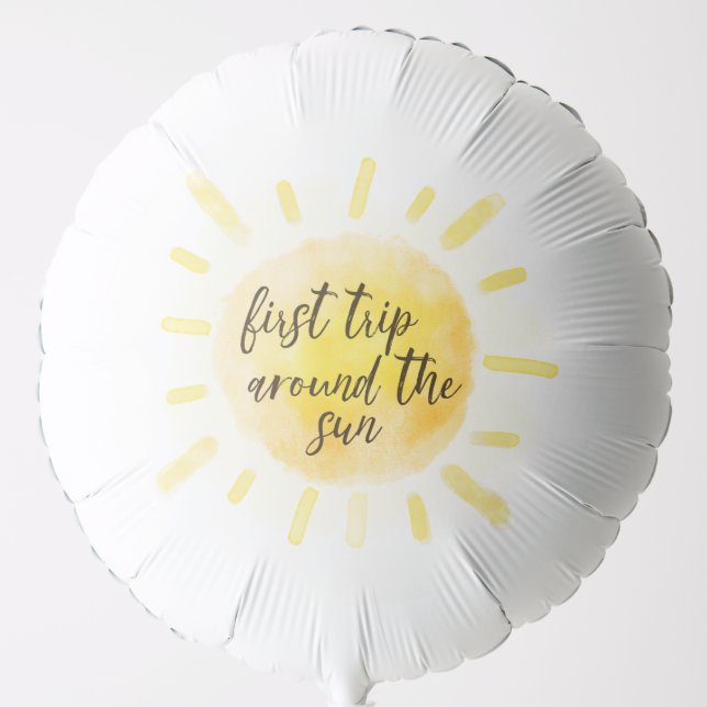 Watercolor Yellow First Trip Around the Sun Balloon (Front)