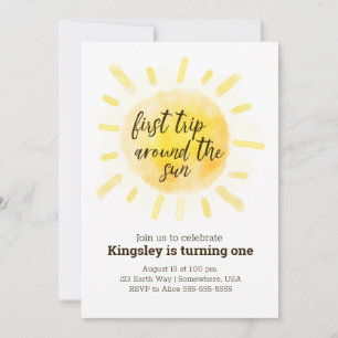 Watercolor Yellow First Trip Around the Sun Invitation