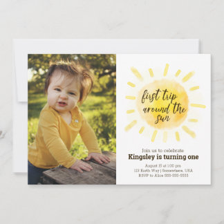Watercolor Yellow First Trip Around the Sun Invitation