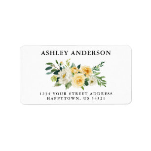 Watercolor Yellow Floral and Greenery Address Label