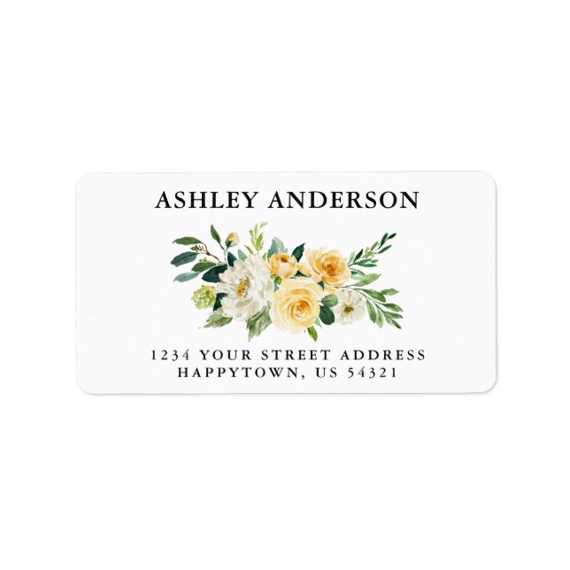 Watercolor Yellow Floral and Greenery Address Label (Front)