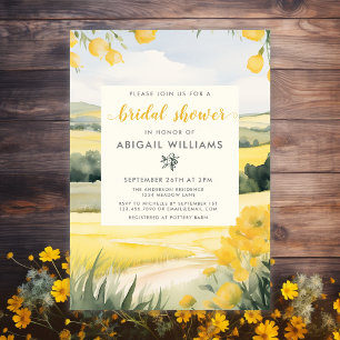 Watercolor Yellow Floral Countryside Bridal Shower Invitation