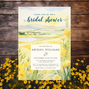 Watercolor Yellow Floral Countryside Bridal Shower Invitation