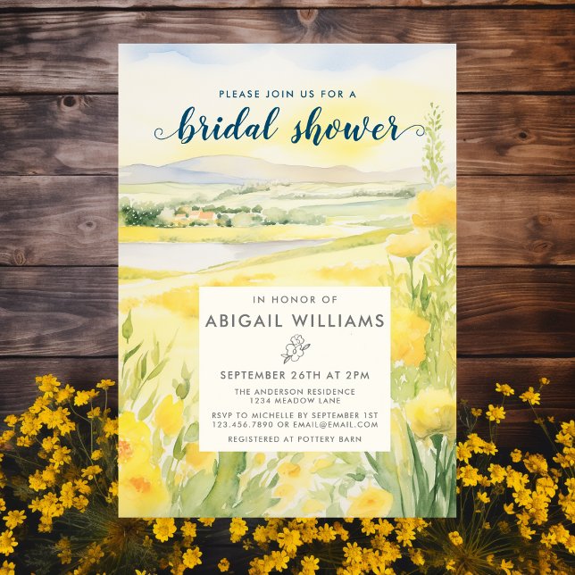 Watercolor Yellow Floral Countryside Bridal Shower Invitation (Creator Uploaded)