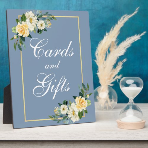 Watercolor Yellow Floral Dusty Blue Cards Gifts Plaque