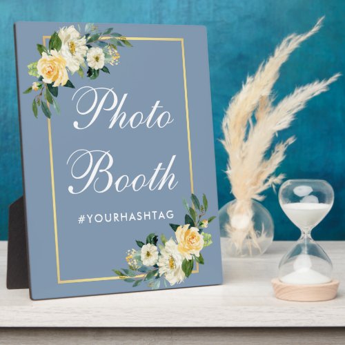 Watercolor Yellow Floral Dusty Blue Photo Booth Plaque