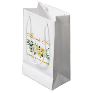 Watercolor Yellow Floral Gold Elegant Thank You Small Gift Bag