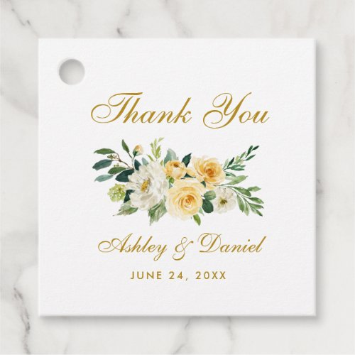 Watercolor Yellow Floral Gold Wedding Thank You Favor Tags