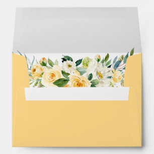 Watercolor Yellow Floral Greenery Wedding Envelope