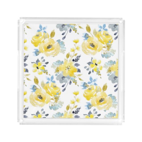 Watercolor Yellow Floral Pattern Acrylic Tray