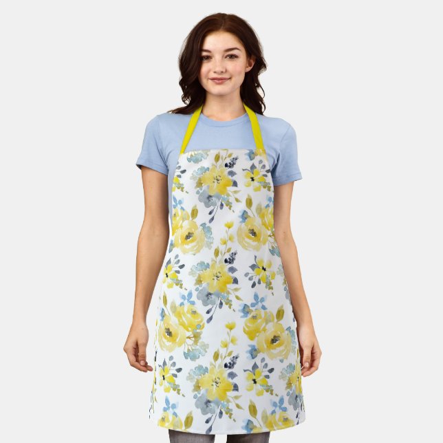 Watercolor Yellow Floral Pattern Apron (Worn)