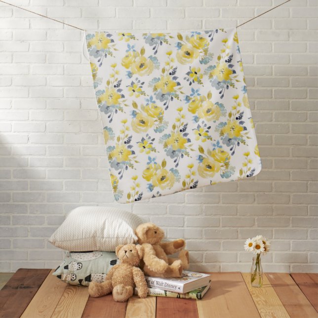 Watercolor Yellow Floral Pattern Baby Blanket (In Situ)