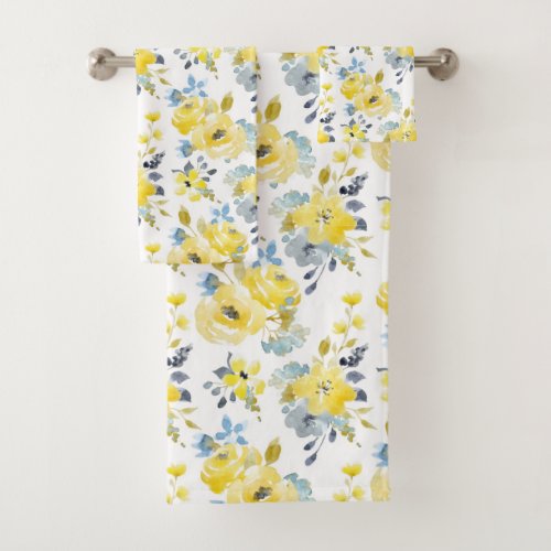 Watercolor Yellow Floral Pattern Bath Towel Set