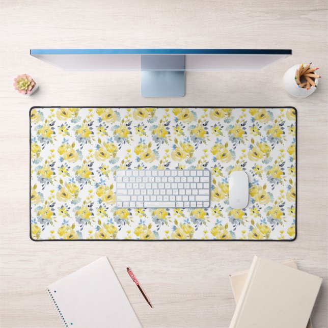 Watercolor Yellow Floral Pattern Desk Mat (Office 1)
