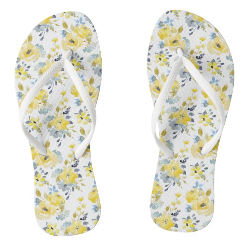 Watercolor Yellow Floral Pattern Flip Flops