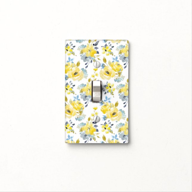 Watercolor Yellow Floral Pattern Light Switch Cover (In Situ)