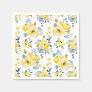 Watercolor Yellow Floral Pattern Napkins