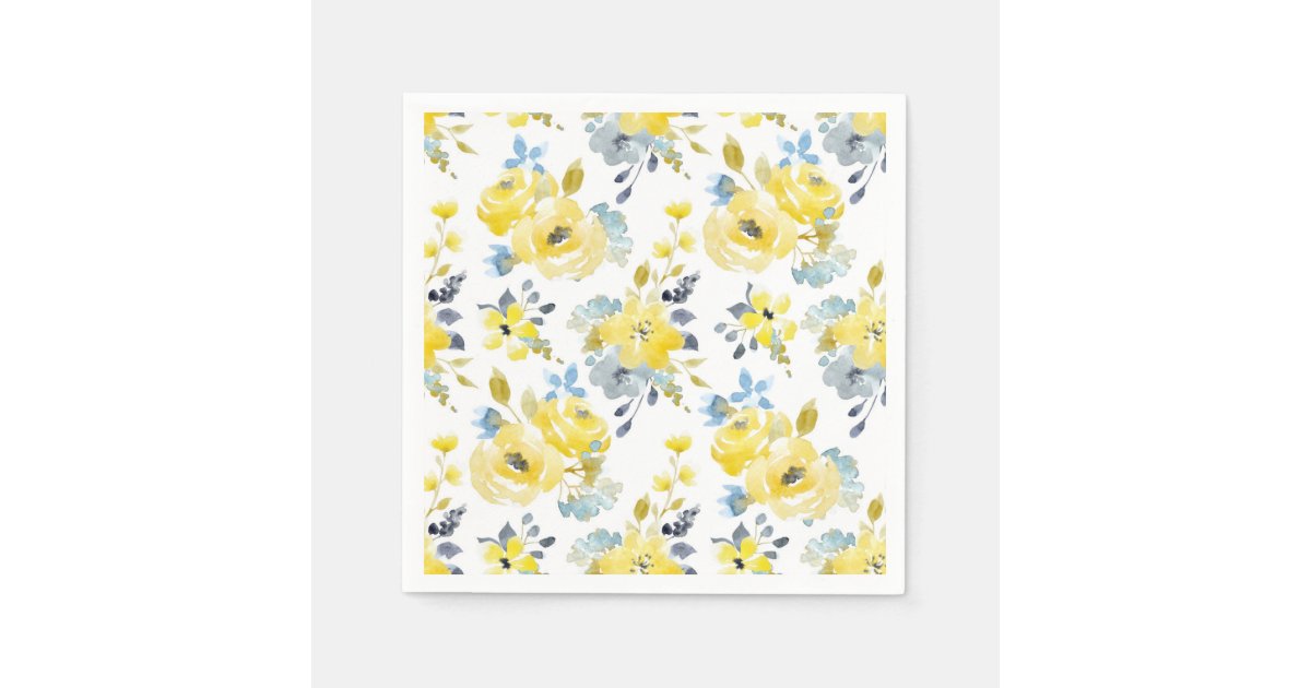 Watercolor Yellow Floral Pattern Napkins | Zazzle