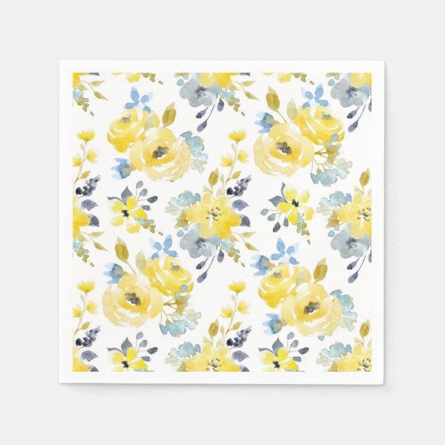 Watercolor Yellow Floral Pattern Napkins (Front)