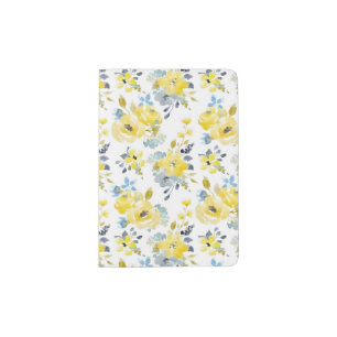 Watercolor Yellow Floral Pattern Passport Holder