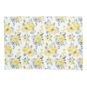 Watercolor Yellow Floral Pattern Pillow Case