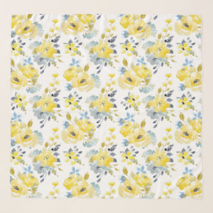 Watercolor Yellow Floral Pattern Scarf