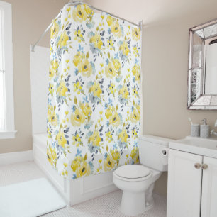 Watercolor Yellow Floral Pattern Shower Curtain