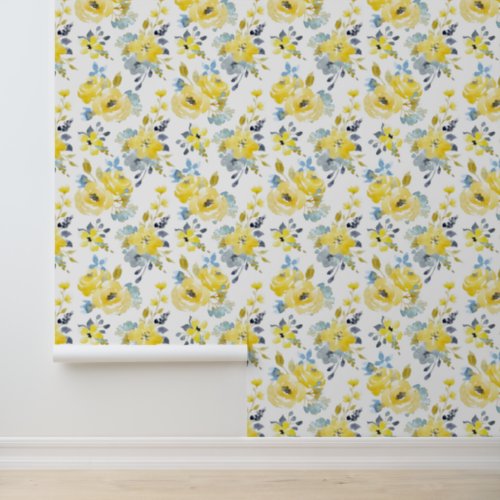 Watercolor Yellow Floral Pattern Wallpaper